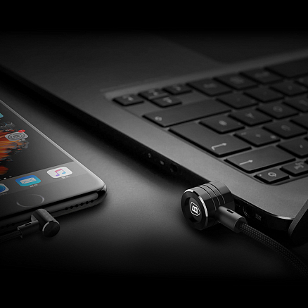 Кабель USB - Lightning для зарядки iPhone 1,2 м 2.1А с угловыми штекерами Baseus Magnet черный