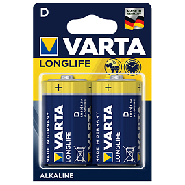 Батарейка LR20 Alkaline (бочка большая D) Varta Longlife упаковка 2 шт.
