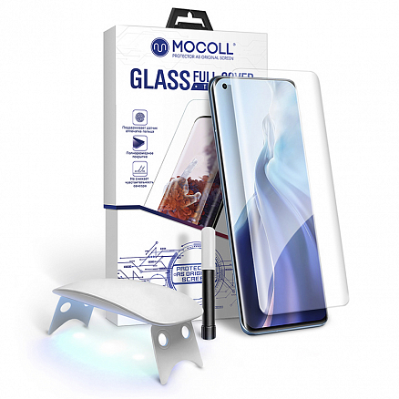 Защитное стекло для Xiaomi Mi 11, Mi 11 Ultra, Mi 11 Pro  на весь экран противоударное Mocoll Platinum c УФ-клеем прозрачное