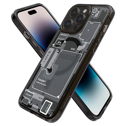 Чехол для iPhone 14 Pro гибридный Spigen Ultra Hybrid Zero One MagSafe серый