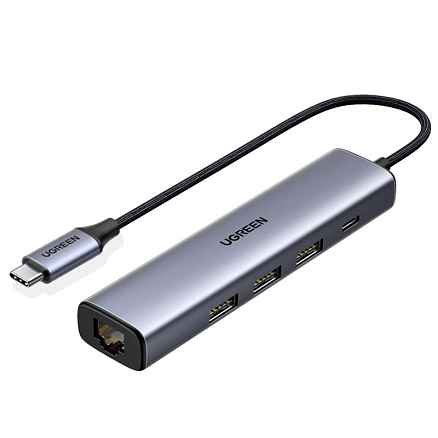 Переходник Type-C - 3 х USB 3.0, Gigabit Ethernet, Type-C PD 100W Ugreen CM475 серый
