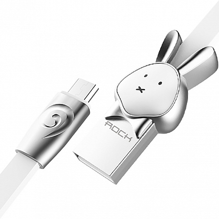 Кабель USB - MicroUSB для зарядки 1 м 2.4A плоский Rock Zodiac Rabbit белый