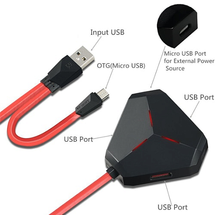 USB 2.0 HUB (разветвитель) на 3 порта + OTG и MicroUSB кабель Remax RU-U3 Alien