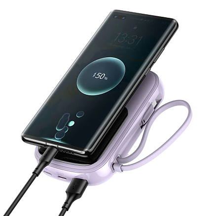 Внешний аккумулятор Baseus Qpow Digital с дисплеем 20000мАч (USB, Lightning, Type-C, ток 3А, 20Вт) фиолетовый
