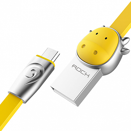 Кабель USB - MicroUSB для зарядки 1 м 2.4A плоский Rock Zodiac Cow желтый