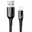 Кабель Type-C - USB 2.0 для зарядки 1 м 3A с автоотключением плетеный Baseus C-shaped (быстрая зарядка QC 3.0) черный