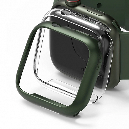 Чехол для Apple Watch 45 мм ультратонкий пластиковый Ringke Slim 2 шт. темно-зеленый матовый + прозрачный