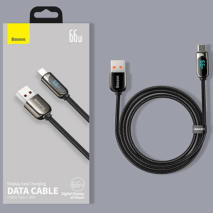 Кабель USB 2.0 - Type-C для зарядки 1 м с дисплеем плетеный Baseus Display (быстрая зарядка QC 3.0) черный