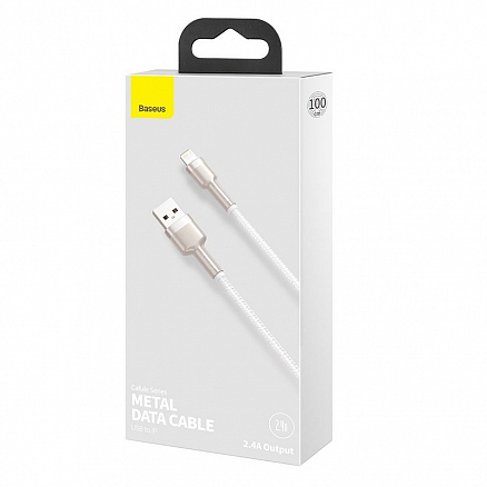 Кабель USB - Lightning для зарядки iPhone 1 м 2.4А плетеный Baseus Cafule Metal Data бело-серебристый