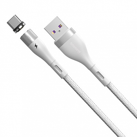 Кабель Type-C - USB 2.0 для зарядки 1 м 5А магнитный плетеный Baseus Zinc (быстрая зарядка) белый