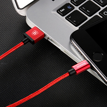 Кабель USB - Lightning для зарядки iPhone 1 м 2.4A MFi плетеный Baseus Antila (быстрая зарядка) красный