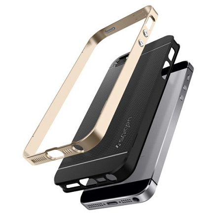 Чехол для iPhone 5, 5S, SE гибридный Spigen SGP Neo Hybrid черно-золотистый