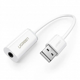 Внешняя звуковая карта USB 2.0 Ugreen US206 белая