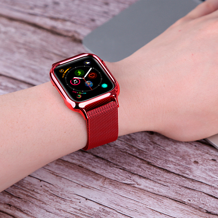 Чехол с ремешком для Apple Watch 42 и 44 мм миланское плетение Nova Body красный