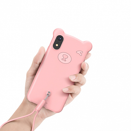 Чехол для iPhone XR силиконовый Baseus Bear розовый 