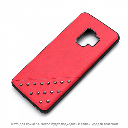 Чехол для iPhone 7, 8 гибридный с кожей Beeyo Brads Type 1 красный