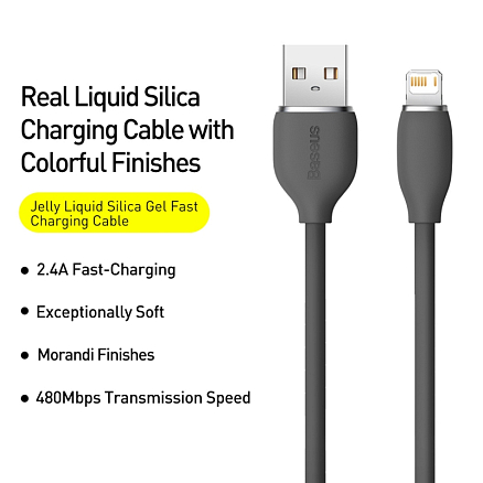 Кабель USB - Lightning для зарядки 1,2 м 2.4A Baseus Jelly Liquid черный