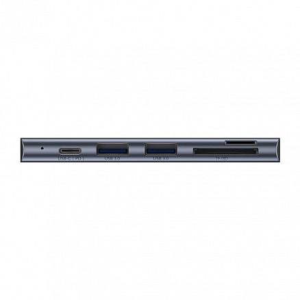 Хаб (разветвитель) Type-C - 2 x USB 3.0, Type-C PD c картридером SD и MicroSD Baseus Harmonica серый