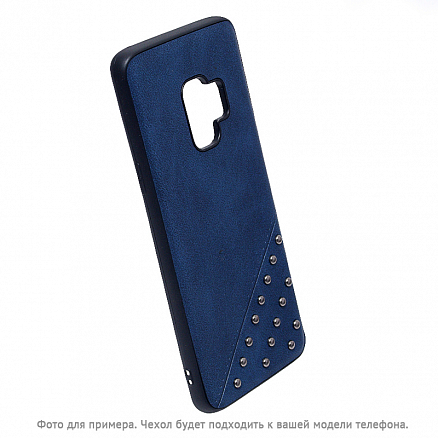 Чехол для Samsung Galaxy A8 (2018) гибридный с кожей Beeyo Brads Type 1 темно-синий