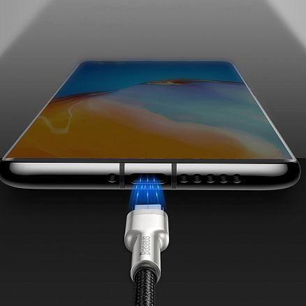 Кабель Type-C - USB для зарядки 1 м 5А 40W плетеный Baseus Cafule Metal Data (быстрая зарядка Huawei, QC) черно-серебристый