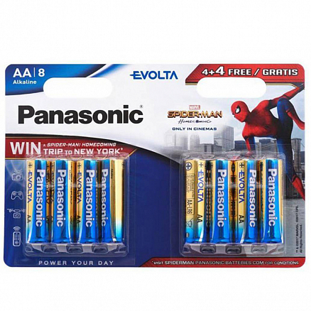 Батарейка LR6 Alkaline (пальчиковая большая AA) Panasonic Evolta Человек-паук упаковка 8 шт.