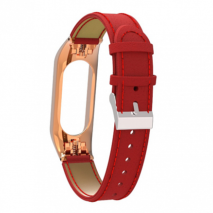 Сменный браслет для Xiaomi Mi Band 3 из натуральной кожи Nova Rich золотисто-красный