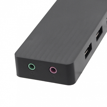 USB 3.0 HUB (разветвитель) на 3 порта с внешней звуковой картой Ugreen CR133 с питанием MicroUSB черный
