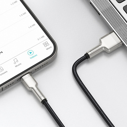 Кабель USB - Lightning для зарядки iPhone 2 м 2.4А плетеный Baseus Cafule Metal Data черный