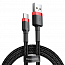 Кабель Type-C - USB 2.0 для зарядки 1 м 3А плетеный Baseus Cafule (быстрая зарядка QC 3.0) черно-красный