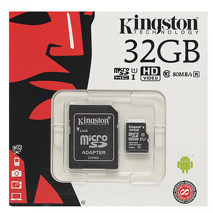 Карта памяти Kingston Canvas Select MicroSDHC 32Gb Class 10 UHS-I с адаптером SD