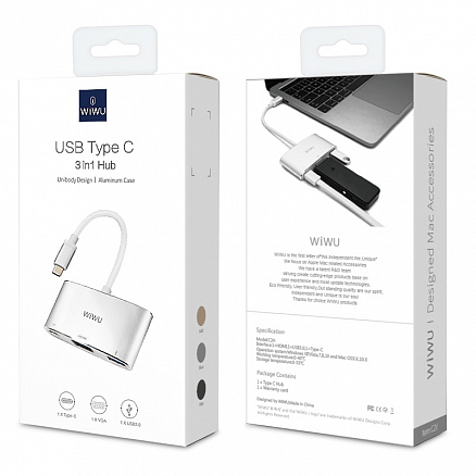 Хаб (разветвитель) Type-C - HDMI, USB 3.0, Type-C WiWU Apollo C2H серебристый