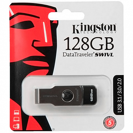 Флешка Kingston DataTraveler SWIVL 128GB USB 3.0 черно-серебристая