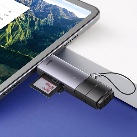 Картридер USB, Type-C - SD, microSD Baseus Lite серый
