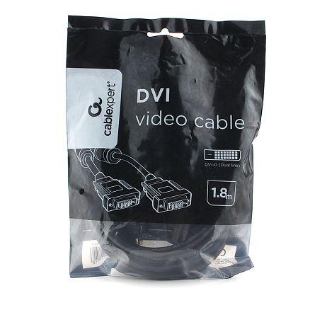 Кабель DVI-D - DVI-D (папа - папа) длина 1,8 м Cablexpert CC-DVI2L-BK-6 с ферритами черный