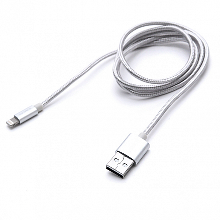 Кабель USB - Lightning для зарядки iPhone 1 м 2.1A плетеный Romoss CB12n серебристый