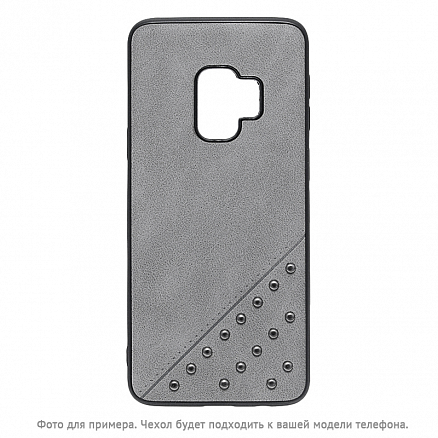 Чехол для Samsung Galaxy A8 (2018) гибридный с кожей Beeyo Brads Type 1 серый