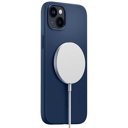Чехол для iPhone 14 Plus силиконовый Spigen Silicone Fit MagSafe синий