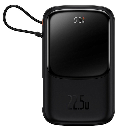 Внешний аккумулятор Baseus Qpow Pro Digital с дисплеем 10000мАч (USB, Lightning, Type-C, быстрая зарядка QC, 22.5Вт) черный