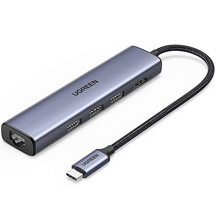 Хаб (разветвитель) Type-C - 3 х USB 3.0, HDMI 4K, RJ45 Ugreen CM475 серый