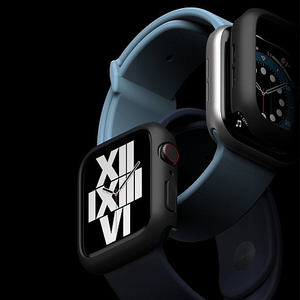 Чехол для Apple Watch 44 мм ультратонкий пластиковый Ringke Slim 2 шт. черный матовый + прозрачный