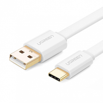 Кабель Type-C - USB 2.0 для зарядки 1,5 м 3А плоский Ugreen US141 (быстрая зарядка) белый
