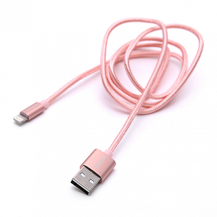 Кабель USB - Lightning для зарядки iPhone 1 м 2.1A плетеный Romoss CB12n розовое золото