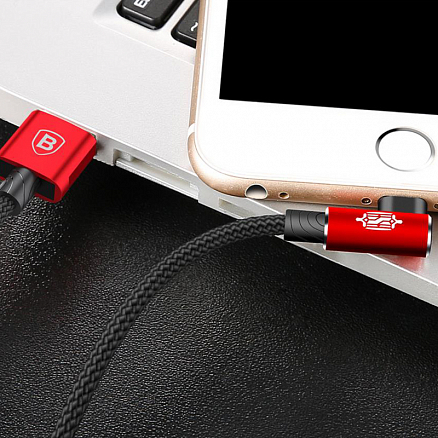 Кабель USB - Lightning для зарядки iPhone 1 м 2А с угловым Lightning плетеный Baseus MVP Elbow черно-красный