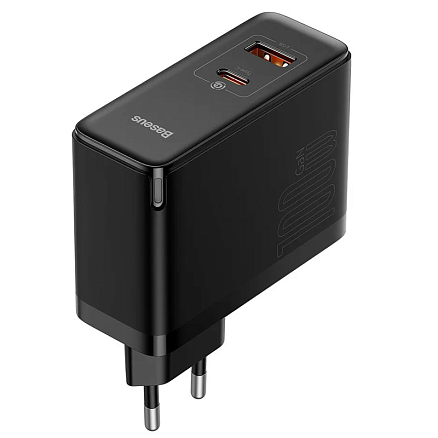 Зарядное устройство сетевое с USB и Type-C входами 100W Baseus GaN5 Pro (быстрая зарядка QC, PD) черное