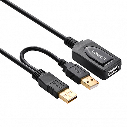 Кабель-удлинитель USB 2.0 (папа - мама) активный длина 5 м Ugreen US137 с питанием USB черный