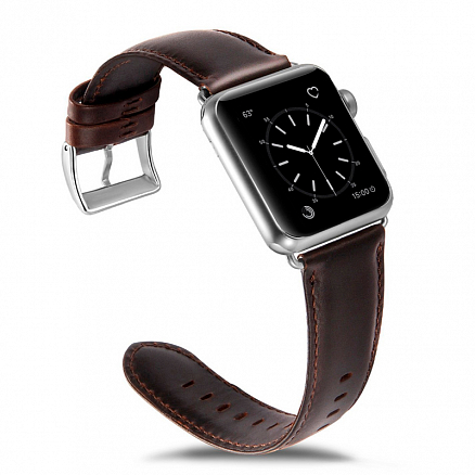 Ремешок-браслет для Apple Watch 42 и 44 мм из натуральной кожи Nova Luxury-2 темно-коричневый