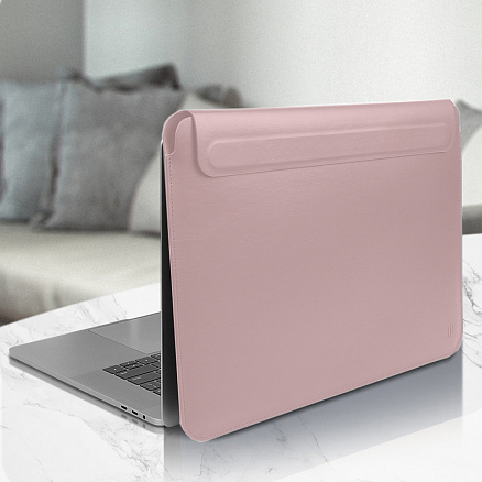 Чехол для Apple MacBook Pro 13 A1708, A1989, A1706, A1502, A1425, A1278, A2159, A2251, A2289 кожаный футляр WiWU Skin Pro II розовый