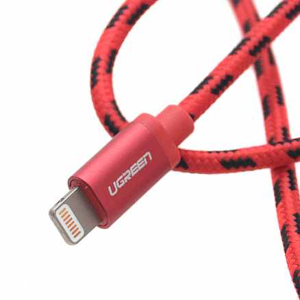 Кабель USB - Lightning для зарядки iPhone 2 м 2.4А MFi плетеный Ugreen US247 красный