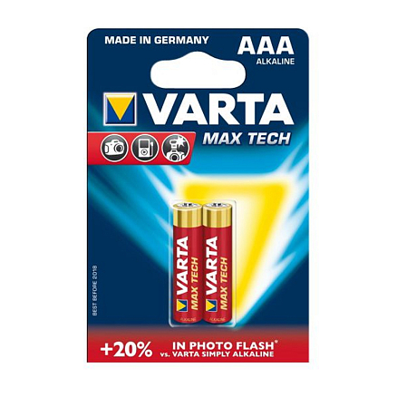 Батарейка LR03 Alkaline (пальчиковая маленькая AAA) Varta Max Tech упаковка 2 шт.