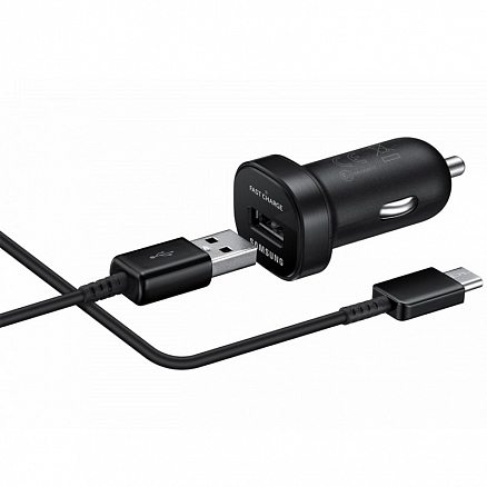 Зарядное устройство автомобильное с USB входом 2А и Type-C кабелем Samsung EP-LN930BBEGRU черное